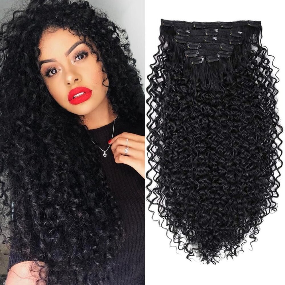 Kinky Curly Clip In Hair Extensions Synthetic 26 Inch Full Head Women